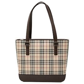 Beige Burberry Haus-Check Canvas Tote