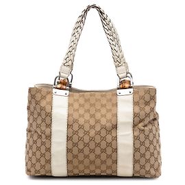 Gucci Beige Medium GG Canvas Bamboo Libeccio Tote