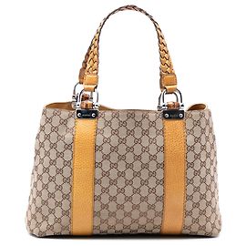 Borsa Tote Libeccio in tela GG beige con bambù di Gucci