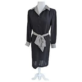 Schwarzes Kleid von Celine mit Gingham-Akzenten - Céline