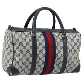 Gucci Bolso Boston GG Supreme Sherry Line en PVC Navy Gold Auth LNZ318