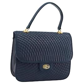 BALLY Borsa a mano in pelle blu navy dorato Auth 166993 - Bally
