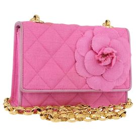 CHANEL Borsa a Spalla Matelassé Catena Camelia Tela Rosa Oro CC Auth 172461V