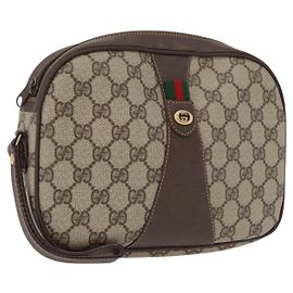 Borsa Sherry Line GG Supreme Web di GUCCI in PVC beige e oro 156 01 034 Auth 172389