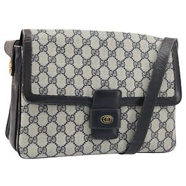 Gucci Borsa a Spalla GG Supreme PVC Blu Navy Oro 001 16 4084 Auth 166222