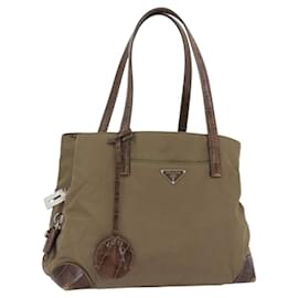 PRADA Borsa a mano in nylon khaki argento autentica 173838