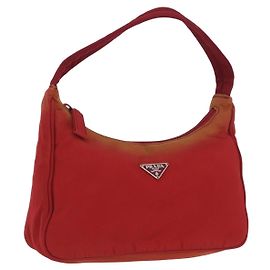 PRADA Borsa a mano in nylon rosso argento Auth LNZ983