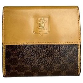 Céline Vintage Celine Paris Triomphe Monogram Leather Wallet Brown Beige