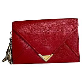 Vintage Yves Saint Laurent Leather Card Holder  Key Holder Red
