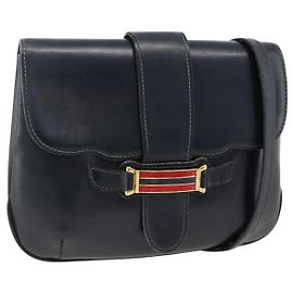 Borsa a Spalla in Pelle Blu Navy Oro Auth LNZ977 di GUCCI