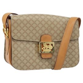 Céline Sac à épaule en toile Macadam Celine avec motif de voiture à cheval PVC beige or Auth 172407