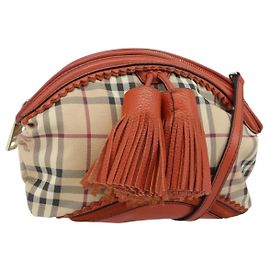 BURBERRY Nova Check Schultertasche PVC Beige Gold Auth LNZ329A