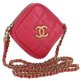 CHANEL Pochette a Spalla Choco Bar con Catena in Pelle di Agnello Rosa Oro CC Auth LNZ440SAM
