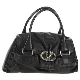 VALENTINO Handtasche aus schwarzem Leder mit Silber Auth 152881A