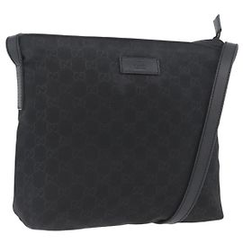 Borsa a Spalla GG in Tela Gucci Nylon Nero Argento 314529 Auth gh1748
