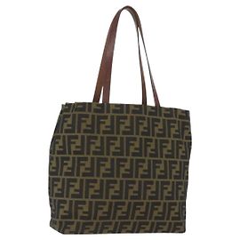 FENDI Zucca Canvas Handtasche Schwarz Braun Auth 173796