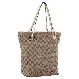 GUCCI GG Canvas Tote Bag Beige Gold 120836 Auth 166234