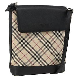 Borsa a Spalla Nova Check Burberry in Tela Beige Nera Argento Autentica 174064