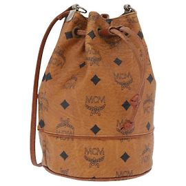 Borsa a Spalla MCM Vicetos Logogram in Pelle PVC Marrone Oro Auth BA11006