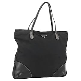 PRADA Borsa a mano in nylon nero argento Auth ka2874