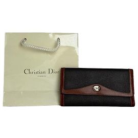 Cartera de lona y cuero vintage Dior marrón / Porta tarjetas