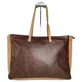 Vintage Etro Paisley Leder Tote Bag Braun Rot Beige