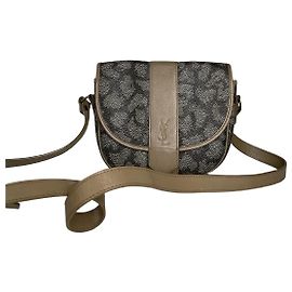 Borsa a spalla in pelle con pietre incastonate Yves Saint Laurent vintage grigio nero marrone