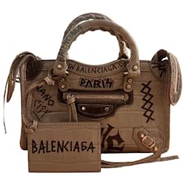 Balenciaga crocodile effect leather handbag with graffiti