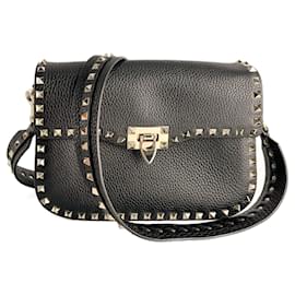Sac à bandoulière en cuir de veau Rockstud Spike moyen noir - Valentino Garavani
