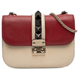 Valentino Pequeño Bolso Tricolor de Piel de Ternera Blanco Rockstud Glam Lock