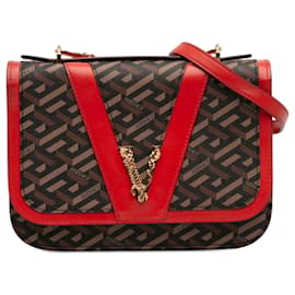 Versace Virtus Tasche aus braunem beschichtetem La Greca Canvas