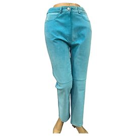 Autre Marque Pantalones azules de cuero ante y lycra