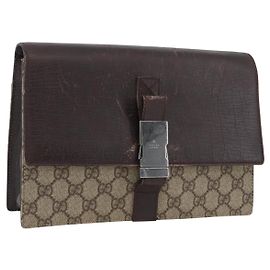 GUCCI GG Supreme Clutch Bag PVC Beige Argento 131213 Auth 173825