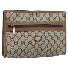 GUCCI GG Plus Supreme Clutch Bag PVC Beige Oro Auth 173932