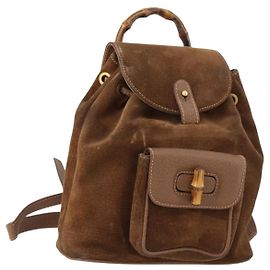Zaino in Bambù GUCCI Camoscio Marrone Oro 003 2852 0030 0 Auth 172054