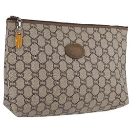 GUCCI GG Plus Supreme Clutch Bag PVC Beige Auth ka2920