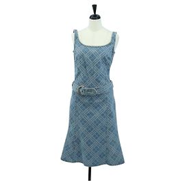 BURBERRY Nova Check Costume da Bagno Denim Blu Auth LNZ046V