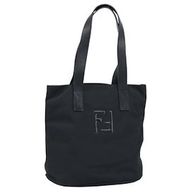 FENDI Tote Bag Nylon Schwarz Silber Auth 173802