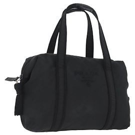 PRADA Borsa a mano in nylon nero argento Auth BA10929