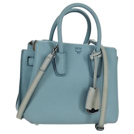 Borsa a mano MCM in pelle 2 in 1 blu chiaro argento Auth BA11118V