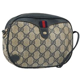Gucci Borsa a Spalla GG Supreme Sherry Line in PVC Blu Navy Rosso 156 02 066 Auth 173872