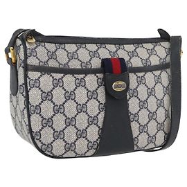 Bolso de Hombro Gucci GG Supreme Sherry Line PVC Marino Oro 89 02 032 Auth LNZ978