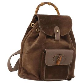 Mochila de ante Gucci Bamboo marrón dorado 003 2058 0030 Auth ep13565