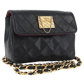 CHANEL Borsa a Spalla Matelassé in Pelle di Agnello Nera Oro CC Auth 172545SAV