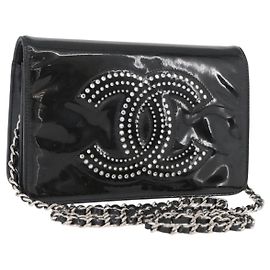 CHANEL COCO Borsa a Spalla Mark Chain in Pelle Verniciata Nera Argento CC Auth 172433SAV