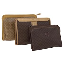 Céline Borsa in tela Macadam CELINE in pelle PVC 3 pezzi marrone beige Auth fm5164
