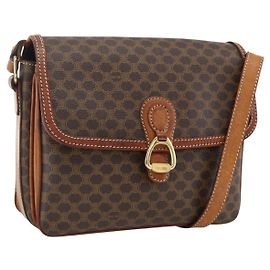 Céline Bolsa de Ombro em Lona Macadam CELINE em Couro PVC Marrom Dourado Auth ka2871