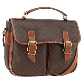 Céline Bolsa de Ombro em Lona Macadam CELINE em Couro PVC Marrom Dourado Auth bs33742
