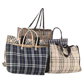 Burberry Nova Check Blue Label Tasche aus Nylon 5 Set Schwarz Blau Auth fm5240