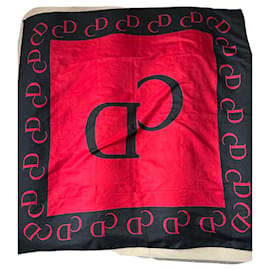 Pañuelo de Seda Dior Rojo y Negro Logo CD